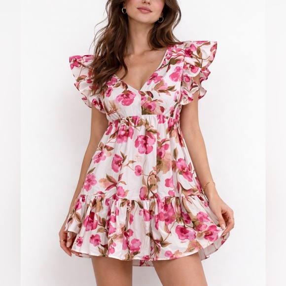 Abercrombie And Fitch Nwt Tia Booth Mini Dress Women’s Small Pink Floral Ruffle